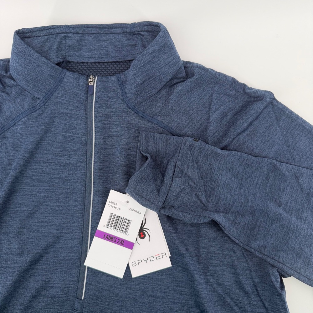 Spyder Frontier Blue Heather Quarter Zip Pullover Ladies 2XL S17998-FR New